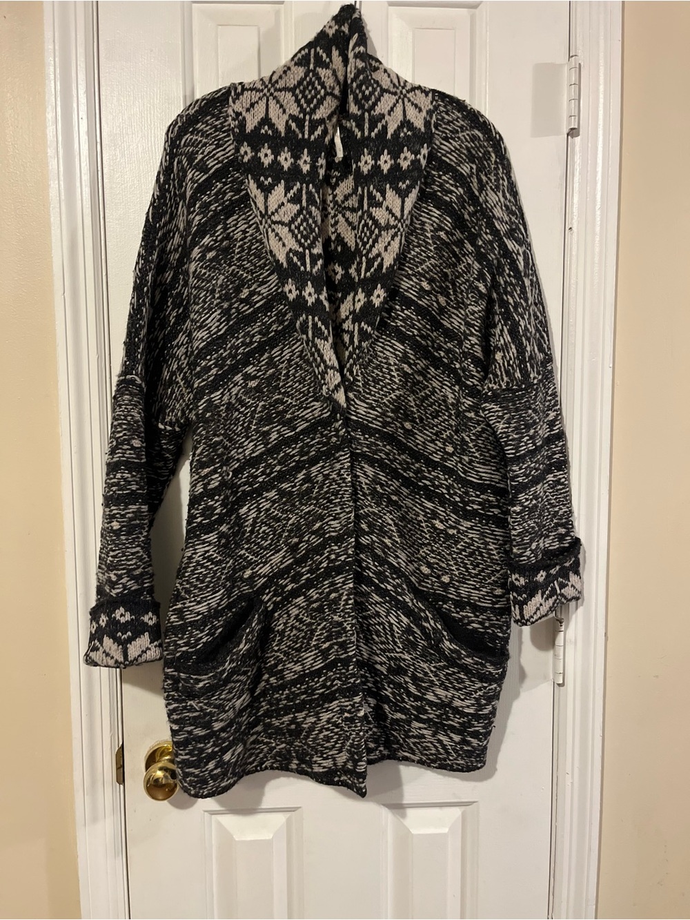 Free People Hidden Snowflake Inside Out Cardigan Jacket • Wool Blend • Oversized - Picture 2 of 16